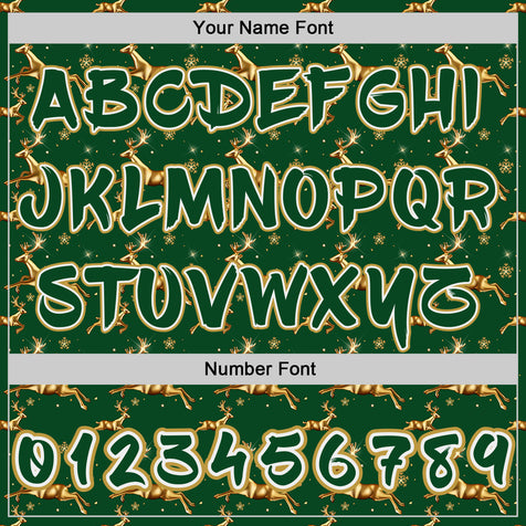 Custom  Green White-Old Gold Christmas Golden Reindeer & Snowflakes Pullover Sweatshirt Hoodie