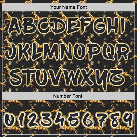 Custom  Black White-Old Gold Christmas Golden Reindeer & Snowflakes Pullover Sweatshirt Hoodie