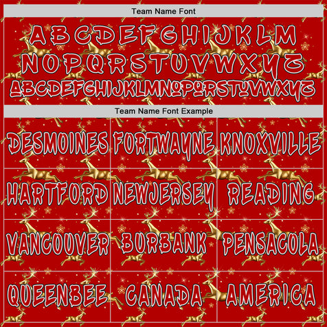 Custom  Red White-Black Christmas Golden Reindeer & Snowflakes Pullover Sweatshirt Hoodie
