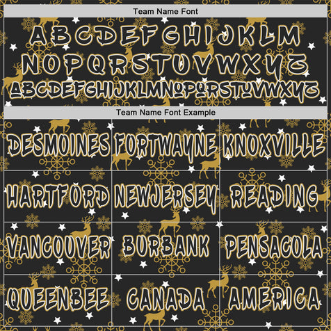 Custom  Black Old Gold-White Christmas Golden Reindeer & Snowflakes Pullover Sweatshirt Hoodie