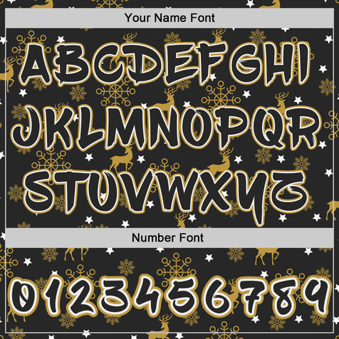Custom  Black Old Gold-White Christmas Golden Reindeer & Snowflakes Pullover Sweatshirt Hoodie