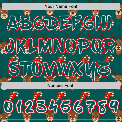 Custom  Midnight Green White-Fire Red Christmas Reindeer & Candy Cane Pullover Sweatshirt Hoodie