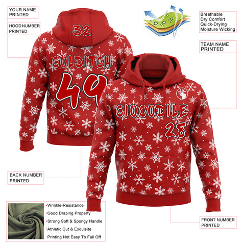 Custom  Red White-Black Christmas Snowflakes Pullover Sweatshirt Hoodie