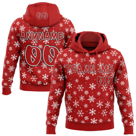 Custom  Red White-Black Christmas Snowflakes Pullover Sweatshirt Hoodie