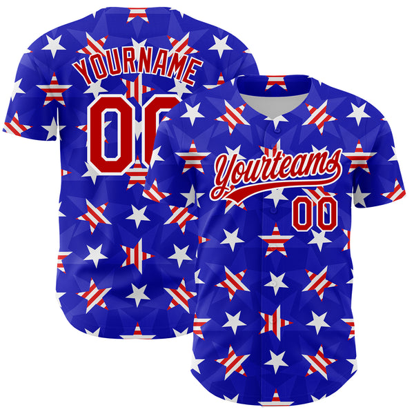Custom Royal Red-White 3D American Flag Patriotic Authentic Baseball Jersey