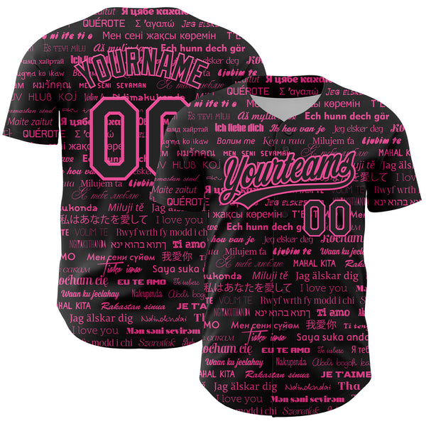 Custom Black Pink 3D Love Valentine's Day Authentic Baseball Jersey