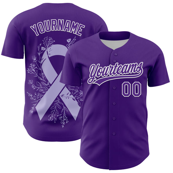 Custom Purple White 3D Gastric Cancer Ribbon Authentic Baseball Jersey