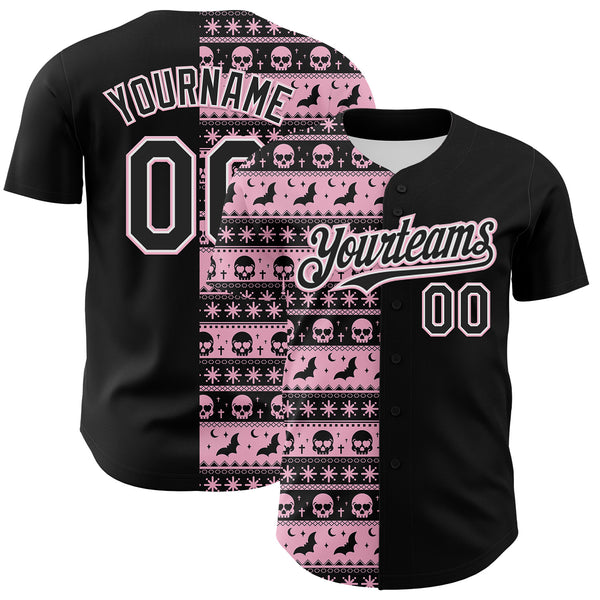 Custom Black Light Pink-White 3D Gothic Skull Authentic Baseball Jersey