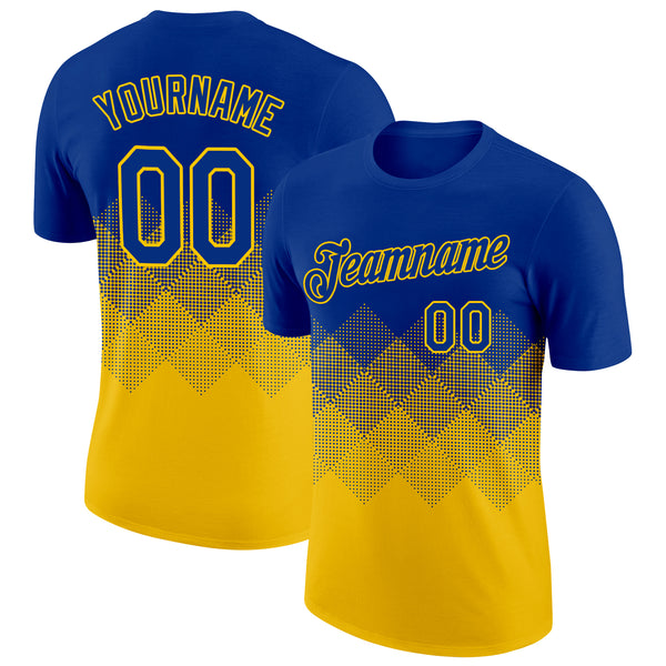 Custom Royal Yellow 3D Pattern Design Gradient Square Shapes Performance T-Shirt