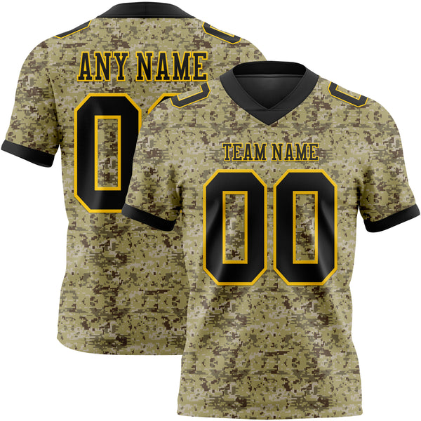 Custom Camo Black-Yellow 3D Pattern Salute To Service Authentic Football Jersey