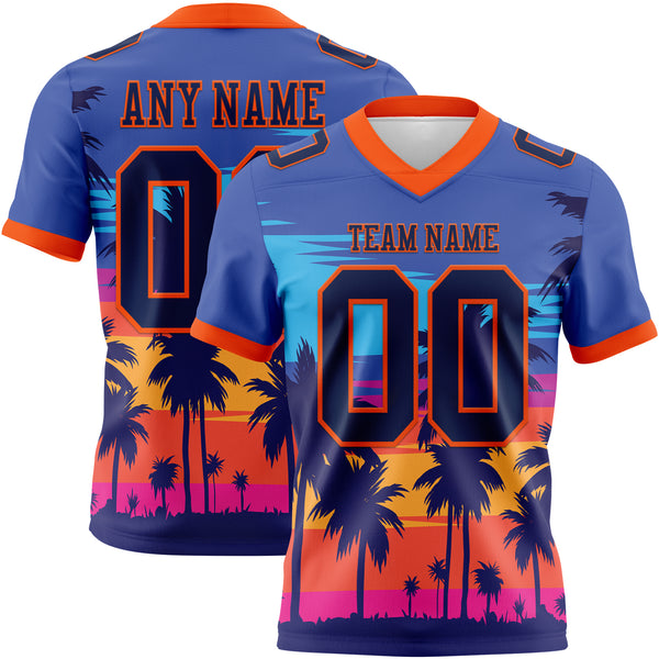 Custom Royal Navy-Orange 3D Pattern Tropical Palm Trees Authentic Football Jersey