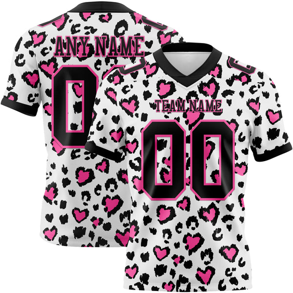 Custom White Black-Pink 3D Pattern Leopard Print Authentic Football Jersey