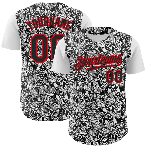 Custom White Black-Fire Red 3D Polynesian Style Islander Authentic Baseball Jersey