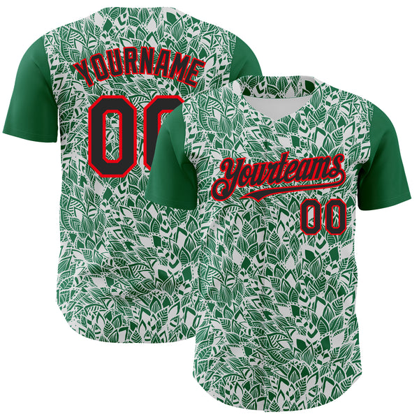 Custom White Black Kelly Green-Fire Red 3D Polynesian Style Islander Authentic Baseball Jersey