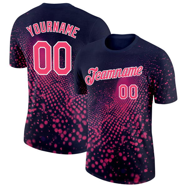 Custom Navy Neon Pink-White 3D Pattern Design Gradient Neon Sport Wear Performance T-Shirt