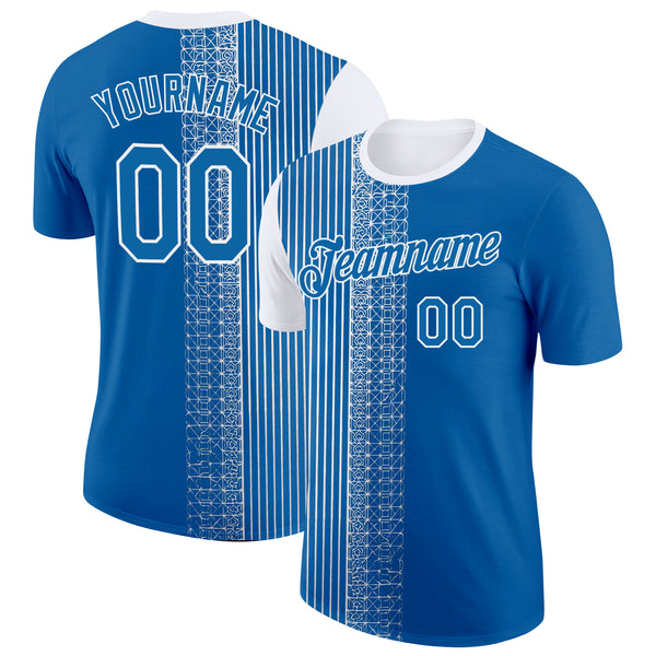 Custom Blue White 3D Pattern Design Finland Greece Sport Wear Performance T-Shirt