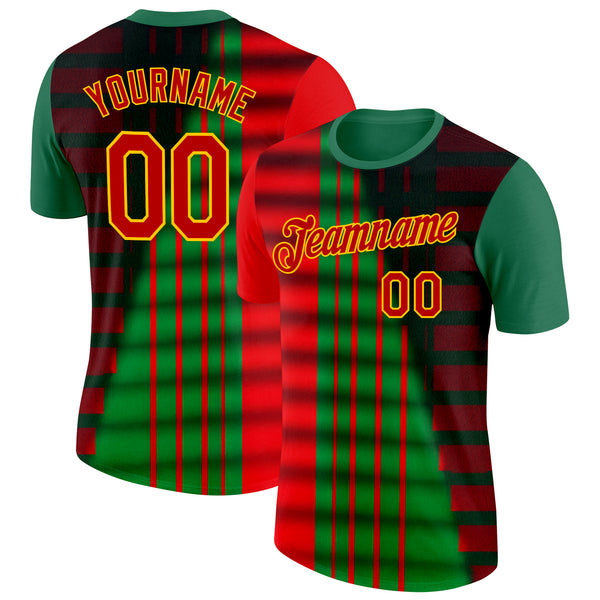 Custom Green Red-Yellow 3D Pattern Design Mexico Stripe Sport Wear Performance T-Shirt