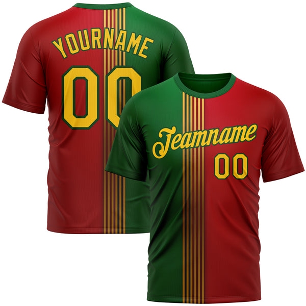 Custom Red Yellow-Green 3D Pattern Design Mexico Portugal Sport Wear Performance T-Shirt