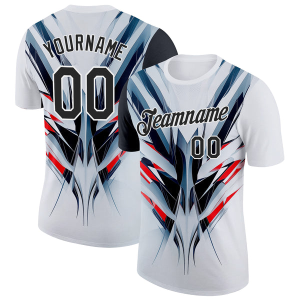 Custom White Black-Red 3D Pattern Design Abstract Shape Sport Wear Performance T-Shirt