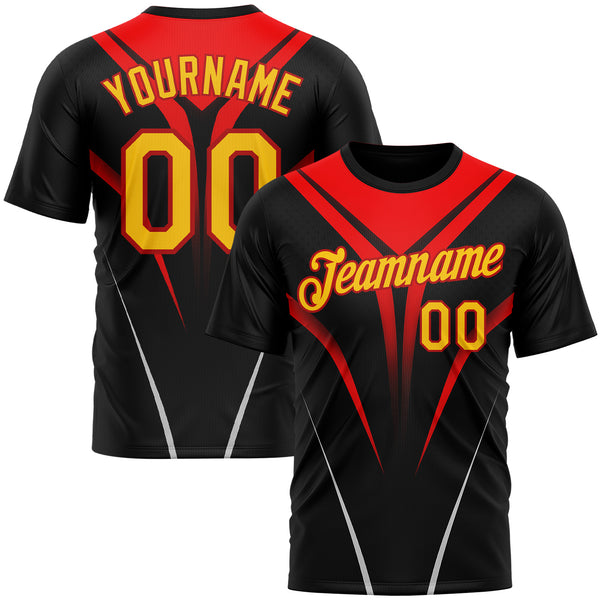 Custom Black Yellow-Red 3D Pattern Design Gradient Line Sport Wear Performance T-Shirt
