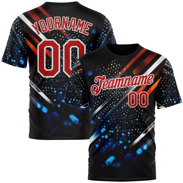 Custom Blue Red-White 3D Pattern Design Water Droplet Sport Wear Performance T-Shirt