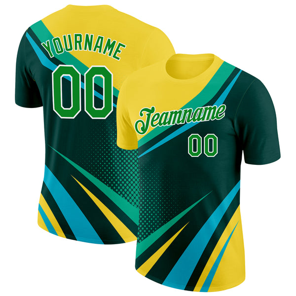 Custom Yellow Grass Green Blue-White 3D Pattern Design Brazil Sport Wear Performance T-Shirt