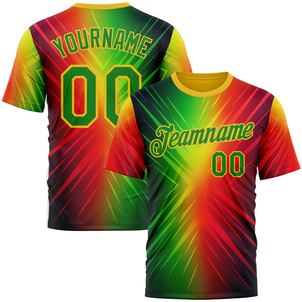 Custom Red Grass Green-Yellow 3D Pattern Design Gradient Sport Wear Performance T-Shirt