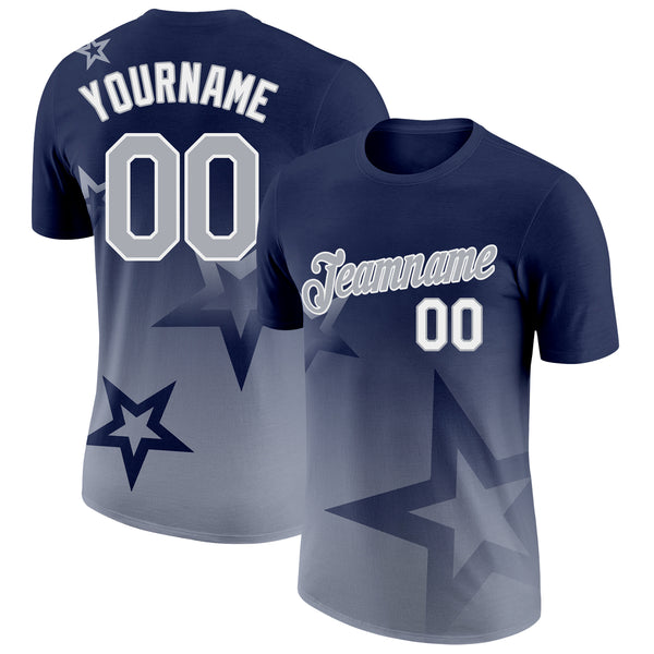 Custom Navy Gray-White 3D Pattern Design Gradient Style Twinkle Star Performance T-Shirt