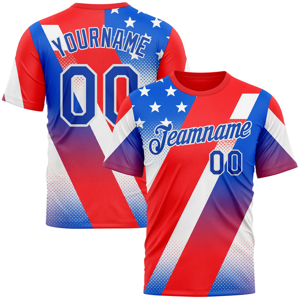 Custom Red Thunder Blue-White 3D Pattern Design USA Inspired America Sport Wear Performance T-Shirt