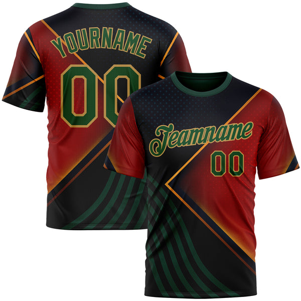Custom Black Green Red-Old Gold 3D Pattern Design Germany Meixico Sport Wear Performance T-Shirt