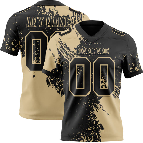 Custom Black Vegas Gold 3D Pattern Abstract Brush Stroke Authentic Football Jersey