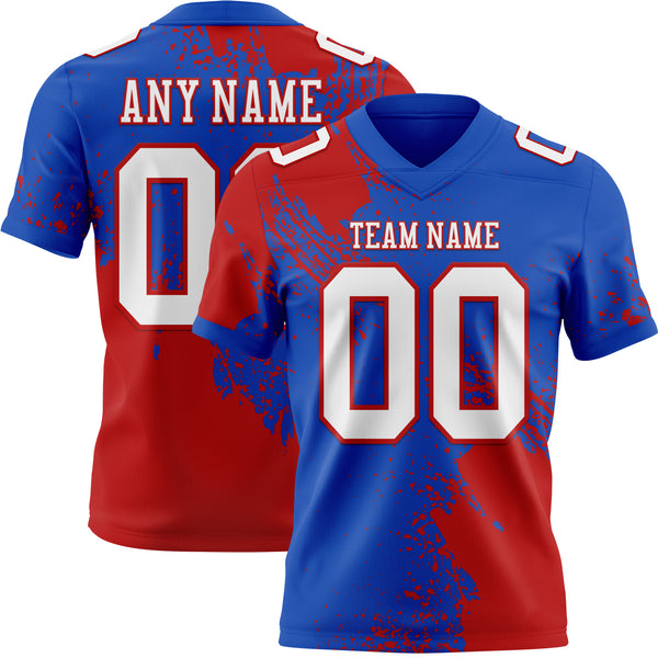 Custom Thunder Blue White-Red 3D Pattern Abstract Brush Stroke Authentic Football Jersey