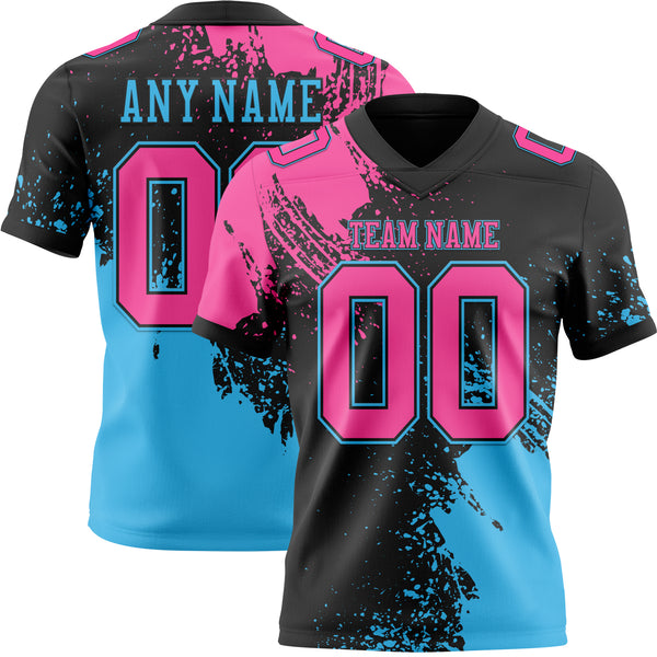 Custom Black Pink-Sky Blue 3D Pattern Abstract Brush Stroke Authentic Football Jersey