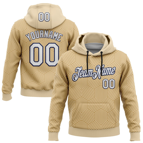Custom Stitched City Cream White Old Gold-Navy 3D Pattern Design Line Geometric Shape Sports Pullover Sweatshirt Hoodie