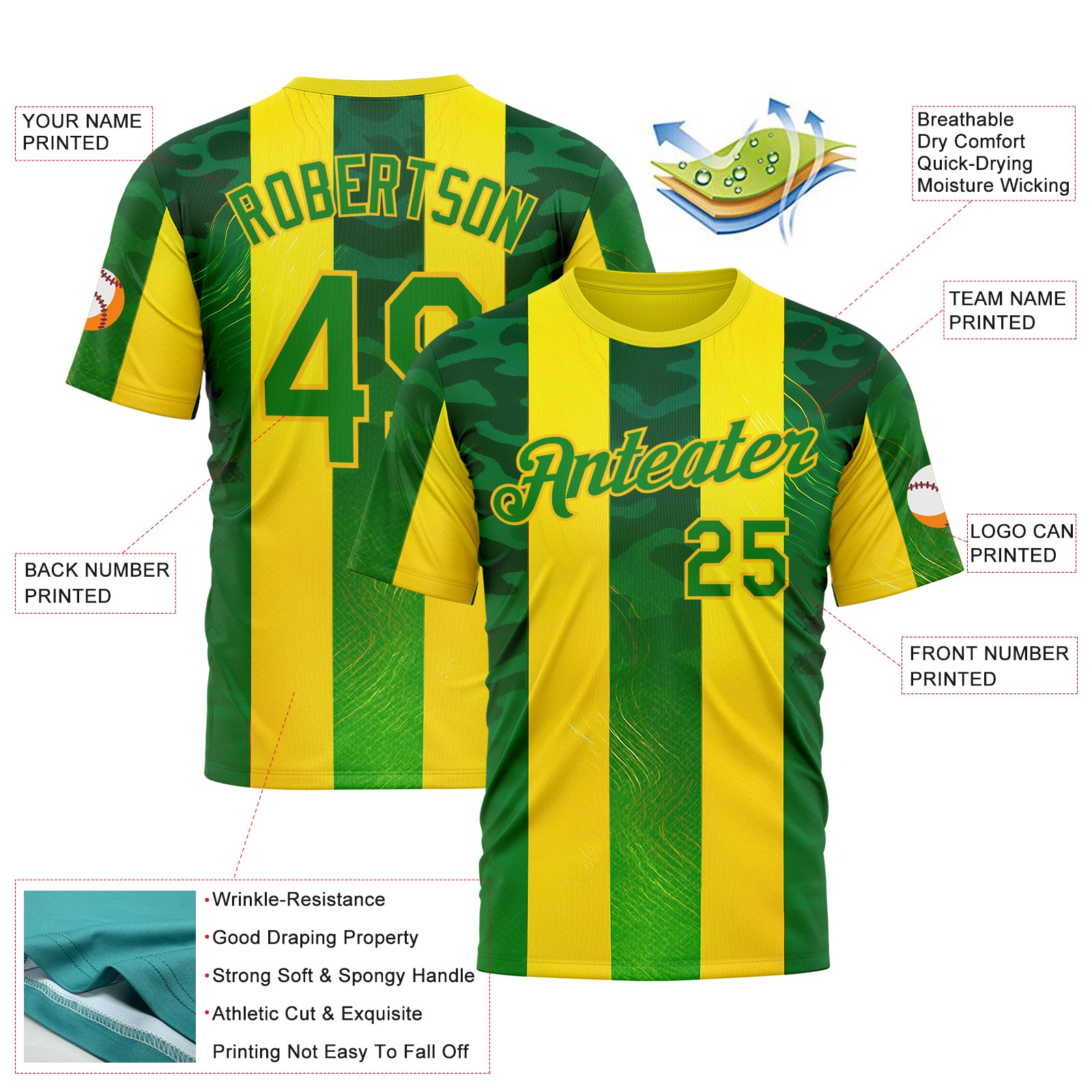 Custom Yellow Grass Green-Green 3D Pattern Design Brazil Stripe Sport Wear Performance T-Shirt