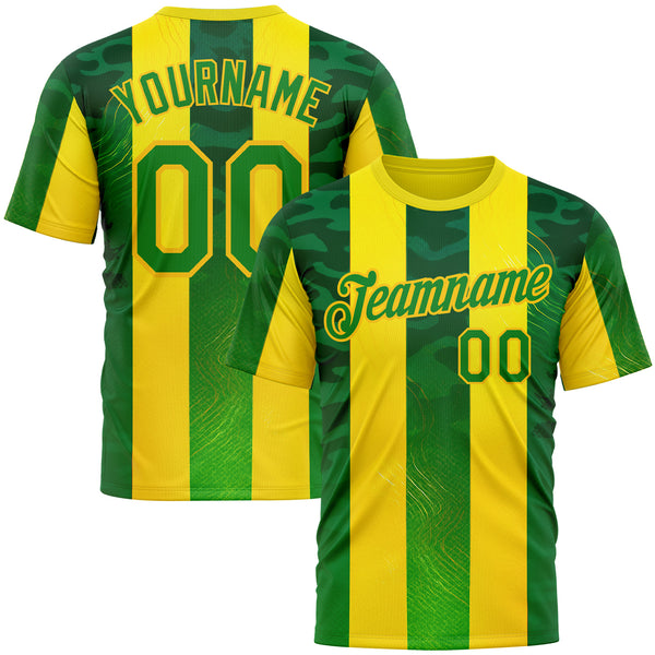 Custom Yellow Grass Green-Green 3D Pattern Design Brazil Stripe Sport Wear Performance T-Shirt