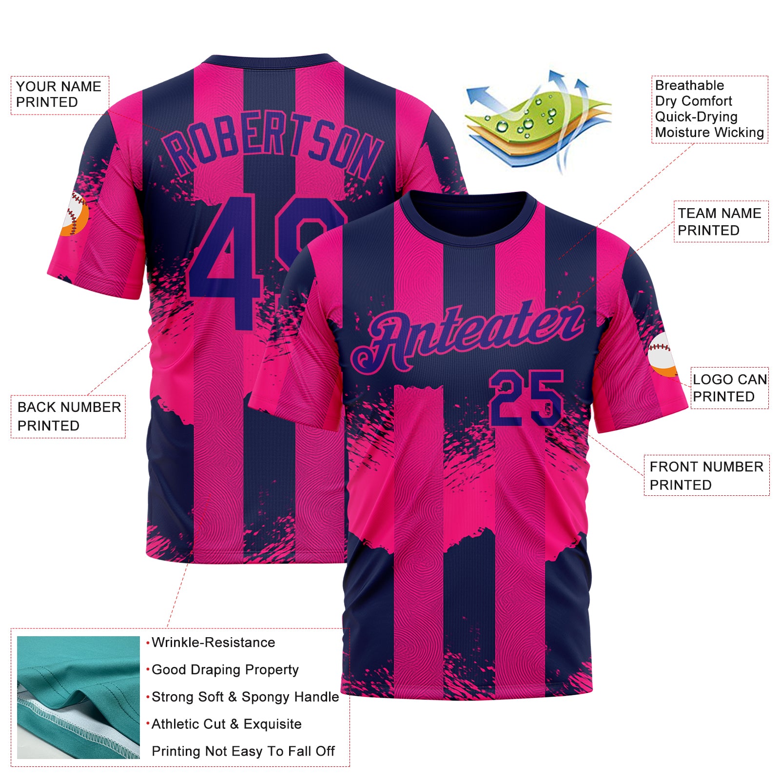 Custom Red Dark Purple-Hot Pink 3D Pattern Design Neon Stripe Sport Wear Performance T-Shirt