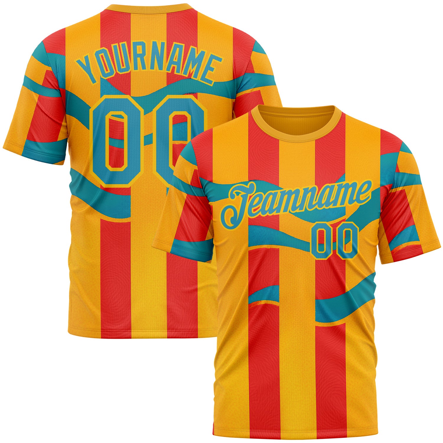 Custom Yellow Panther Blue-Red 3D Pattern Design Color Block Stripe Sport Wear Performance T-Shirt