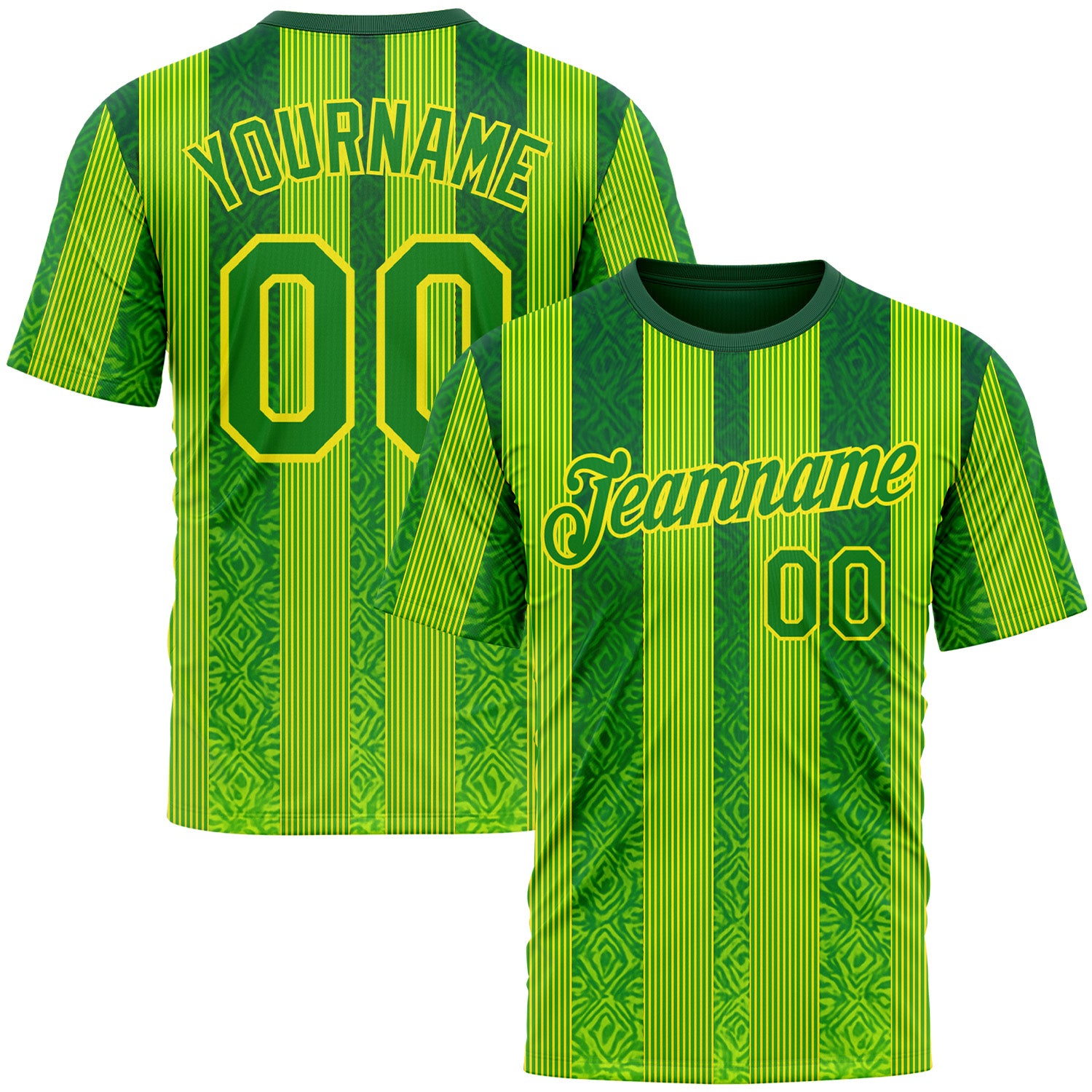 Custom Green Grass Green Yellow-Light Yellow 3D Pattern Design Brazil Stripe Sport Wear Performance T-Shirt