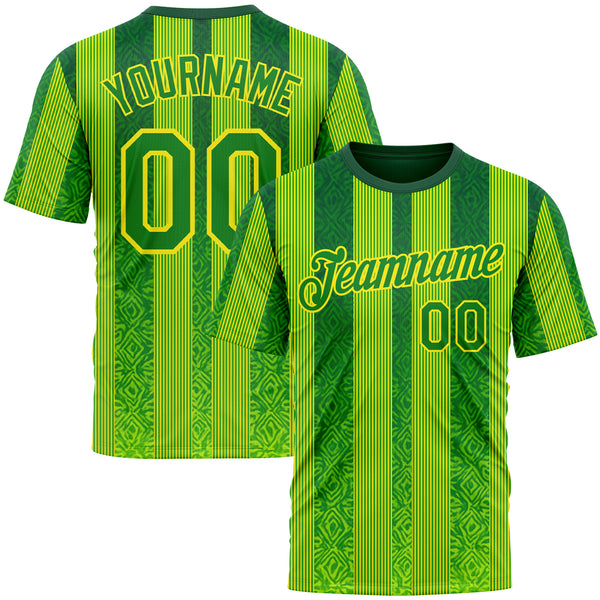 Custom Green Grass Green Yellow-Light Yellow 3D Pattern Design Brazil Stripe Sport Wear Performance T-Shirt