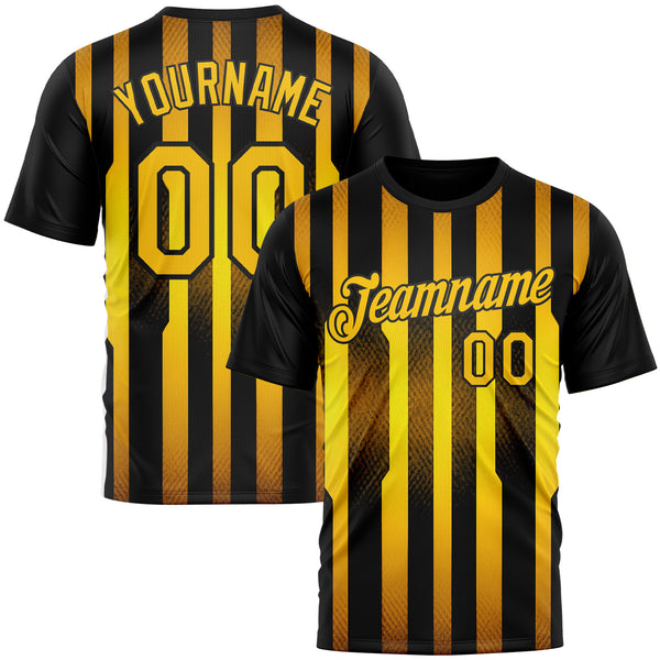 Custom Black Yellow 3D Pattern Design Germany Stripe Sport Wear Performance T-Shirt
