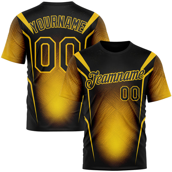 Custom Black Yellow 3D Pattern Design Germany Color Block Sport Wear Performance T-Shirt