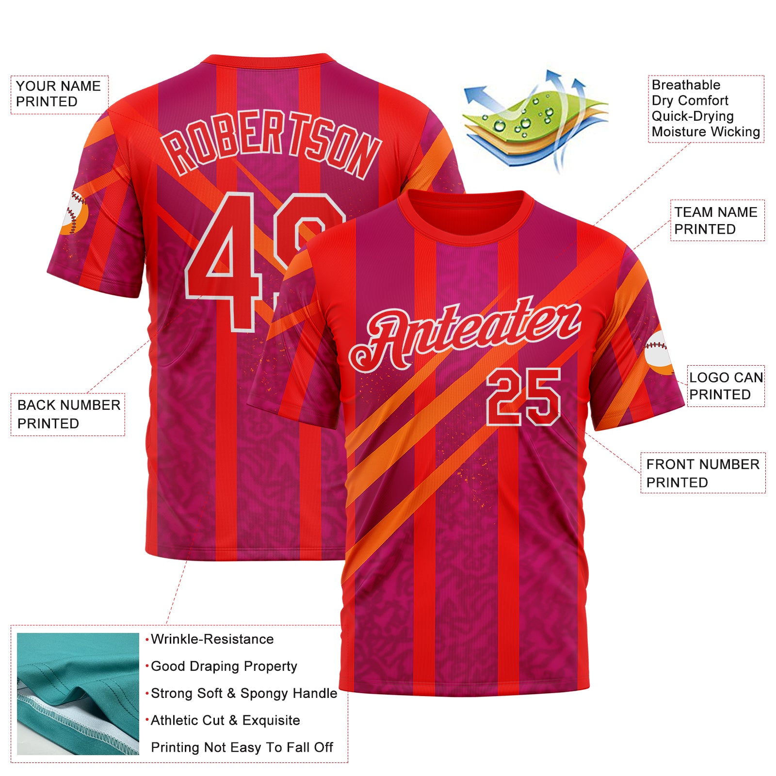 Custom Red Fire Red-White 3D Pattern Design Neon Stripe Sport Wear Performance T-Shirt
