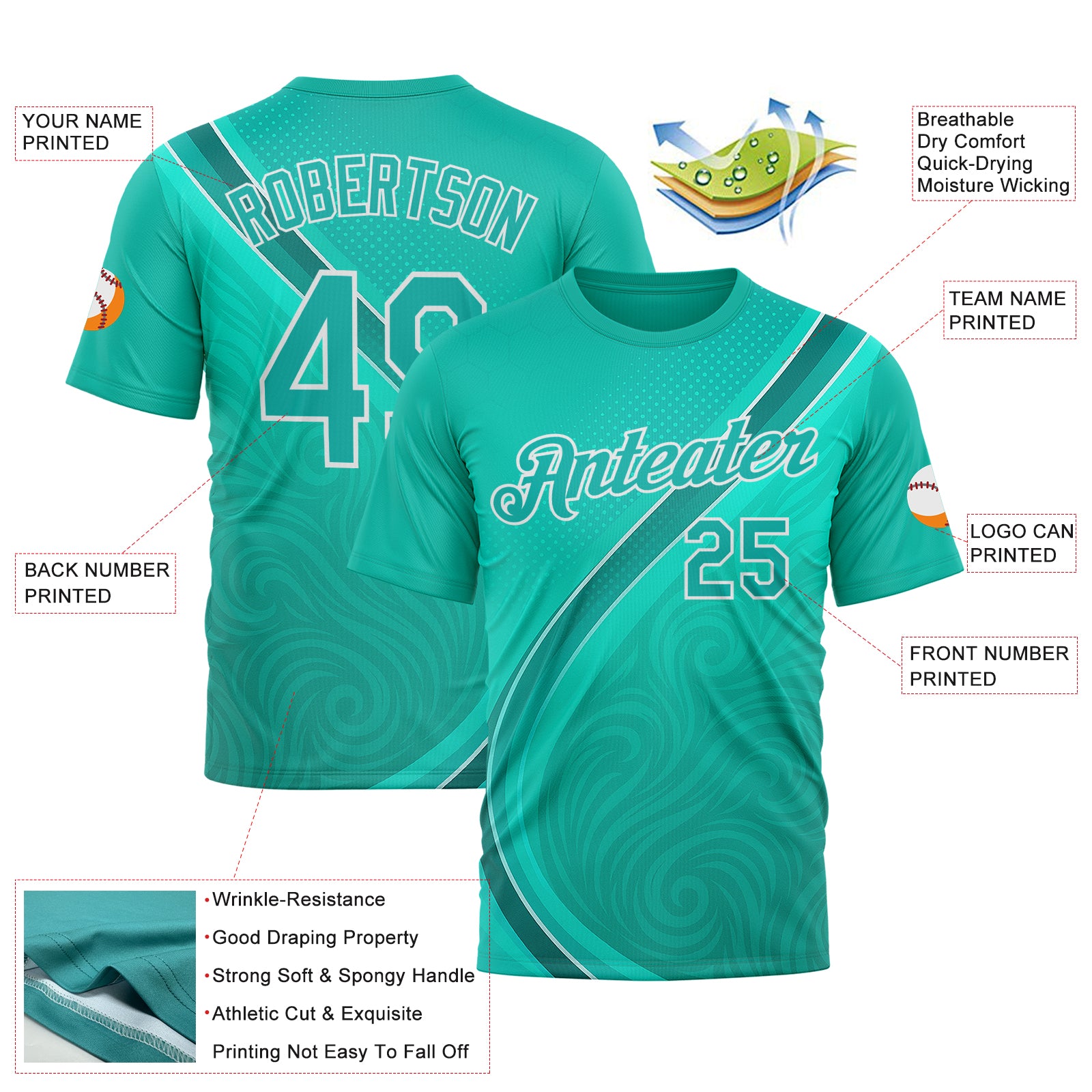 Custom Green Aqua-White 3D Pattern Design Sport Wear Performance T-Shirt