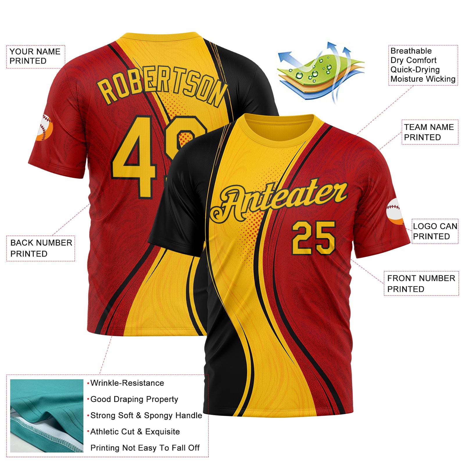 Custom Red Yellow-White 3D Pattern Design Germany Sport Wear Performance T-Shirt