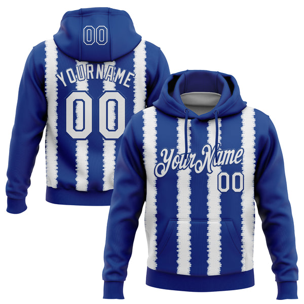 Custom Stitched Royal White 3D Pattern Design Line Sports Pullover Sweatshirt Hoodie