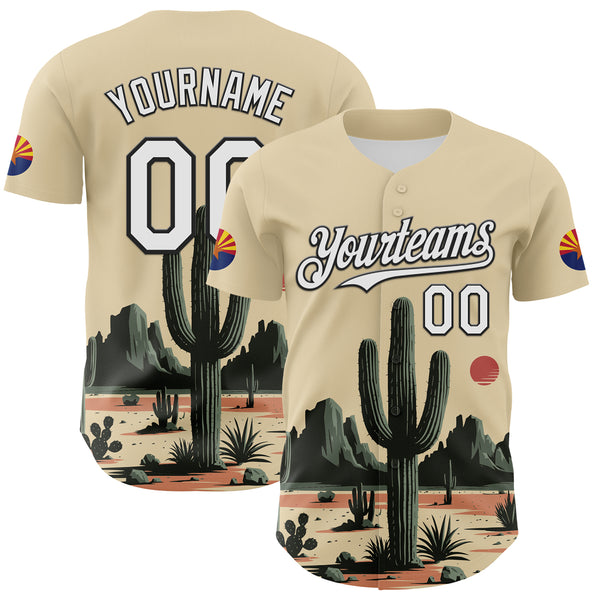 Custom Cream White Green-Black 3D Urban City Edition Sports Cactus Authentic Baseball Jersey