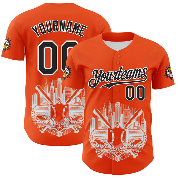 Custom Orange Black-White 3D Urban City Edition Sports Authentic Baseball Jersey