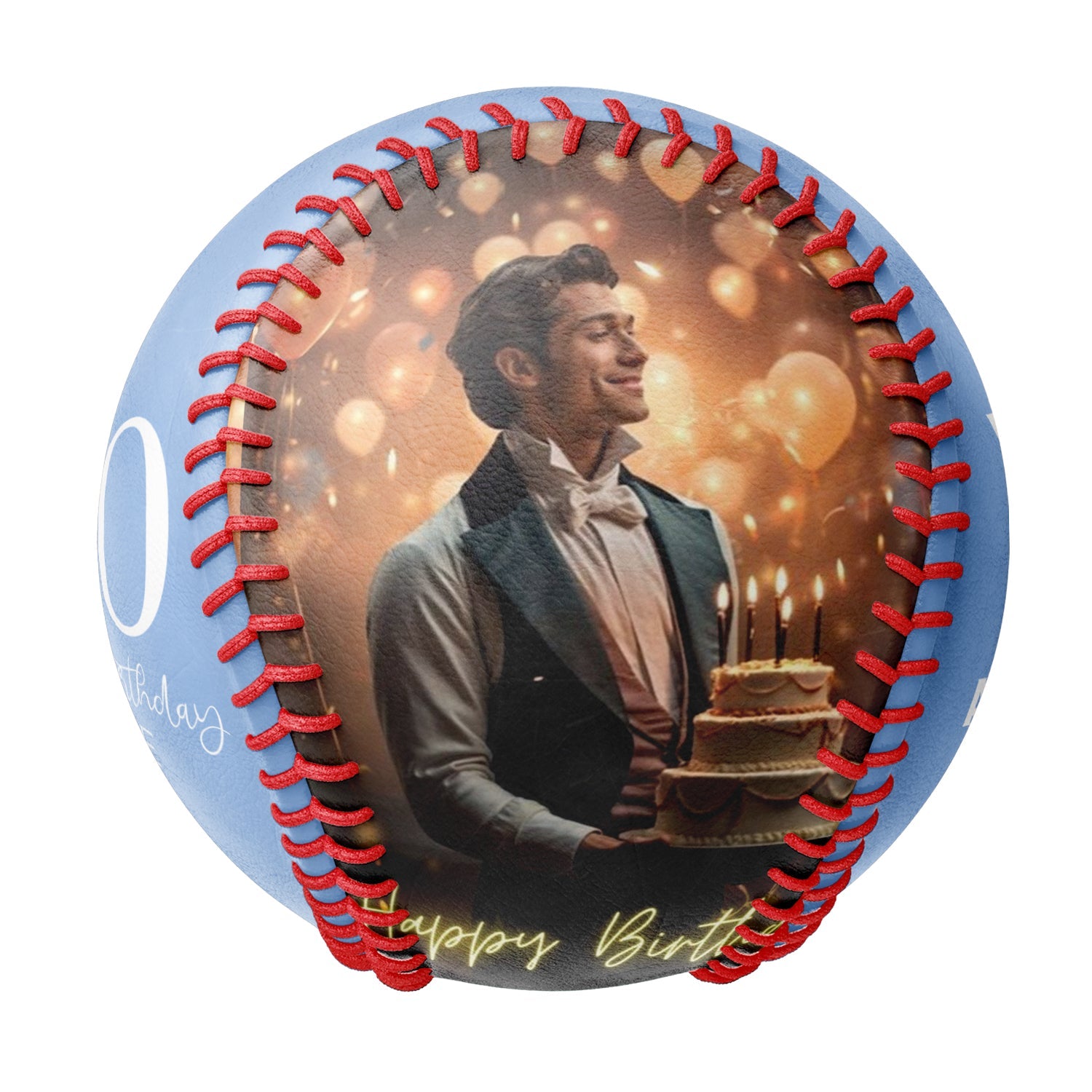 Personalized Dad Grandpa Birthday Name Time Photo Light Blue Baseballs