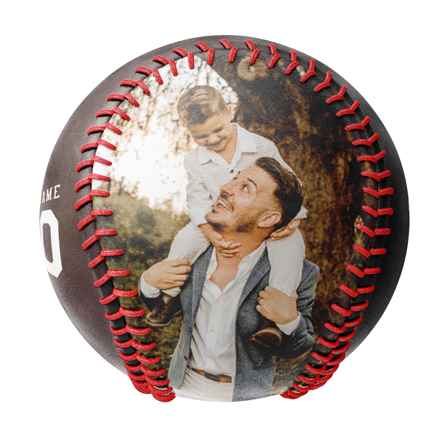 Personalized Dad Name Age Photo Brown Baseballs